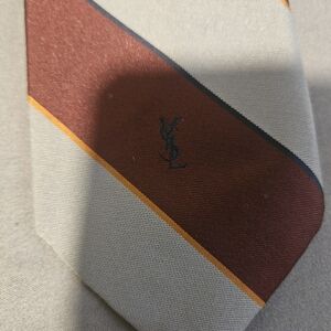 Yves Saint Laurent Striped Silk Tie in Rust, Cream and Gold Accent
